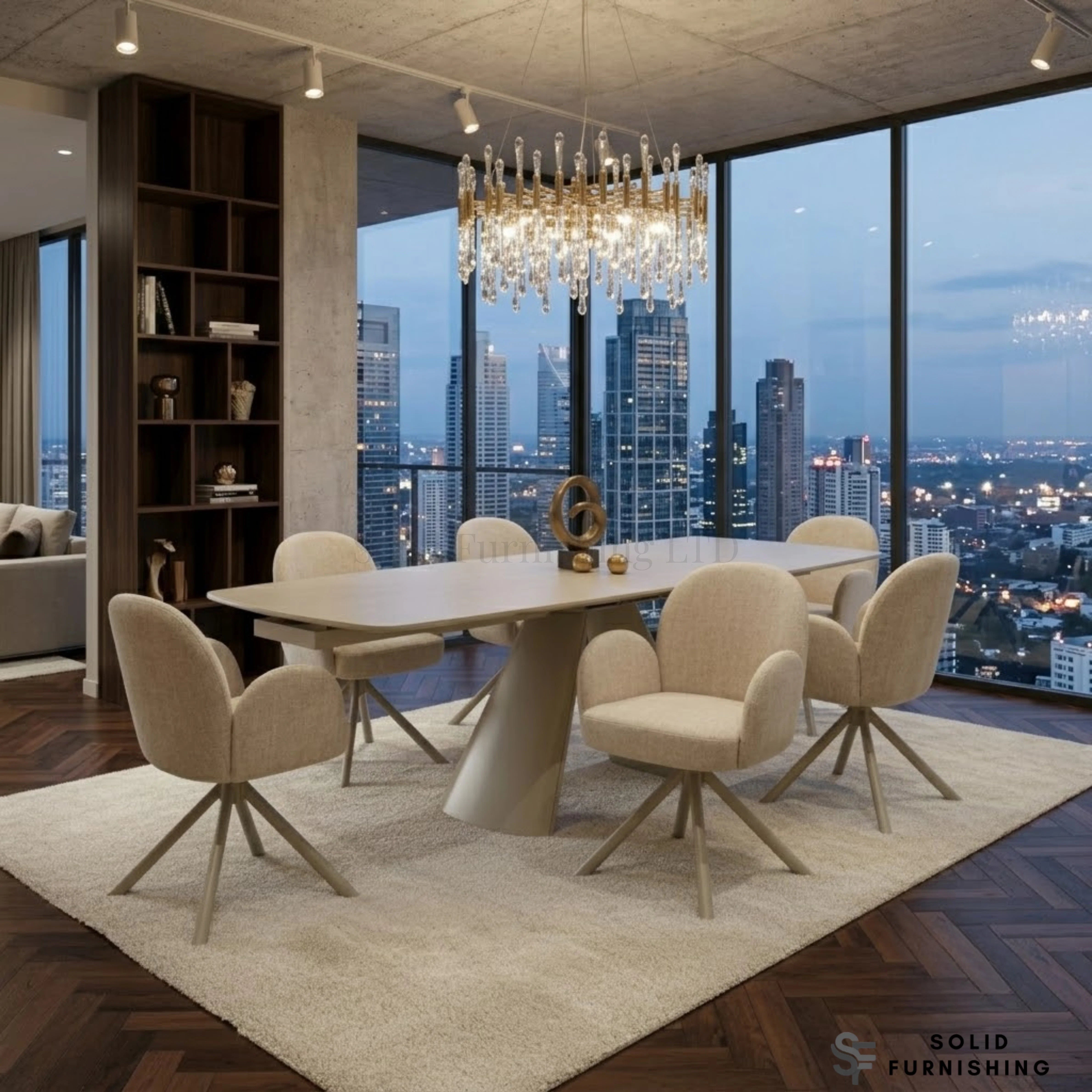 Gstaad Beige Extendable Dining Set with Swivel Chairs – 160–240cm Sintered Stone Table