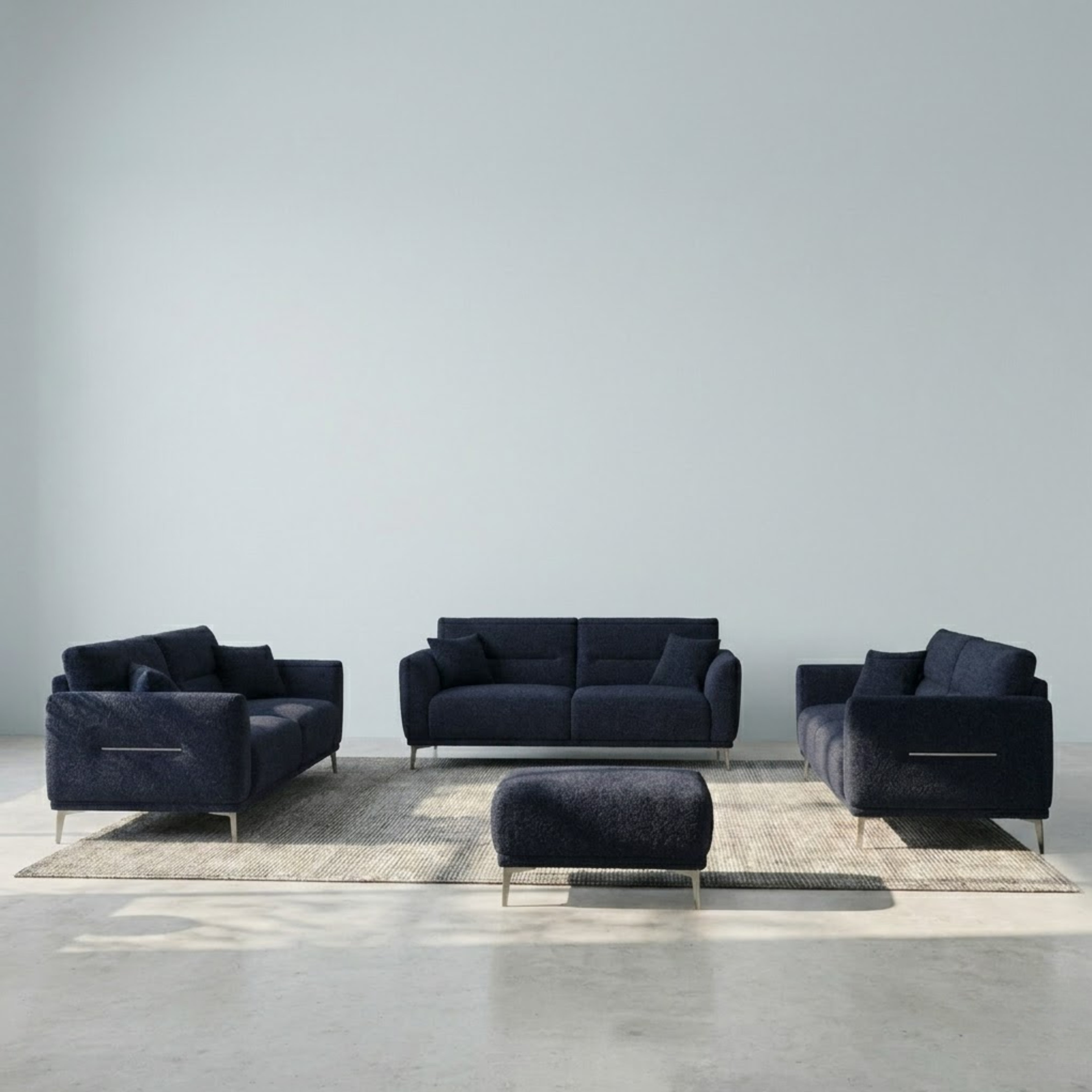 Albany Sofa Set 4+3+2 Seater with Footstool – Black Bouclé Fabric Sofa Set UK