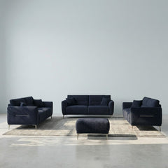 Albany Sofa Set 4+3+2 Seater with Footstool – Black Bouclé Fabric Sofa Set UK