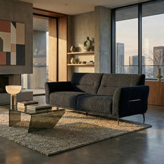 Albany Sofa Set 4+3+2 Seater with Footstool – Black Bouclé Fabric Sofa Set UK