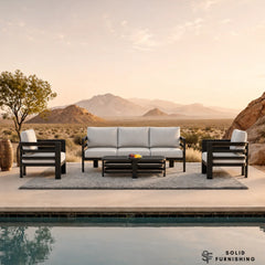Andros 5 Seater Aluminium Garden Lounge Set – Onyx Outdoor Sofa Set with Sintered Stone Coffee Table