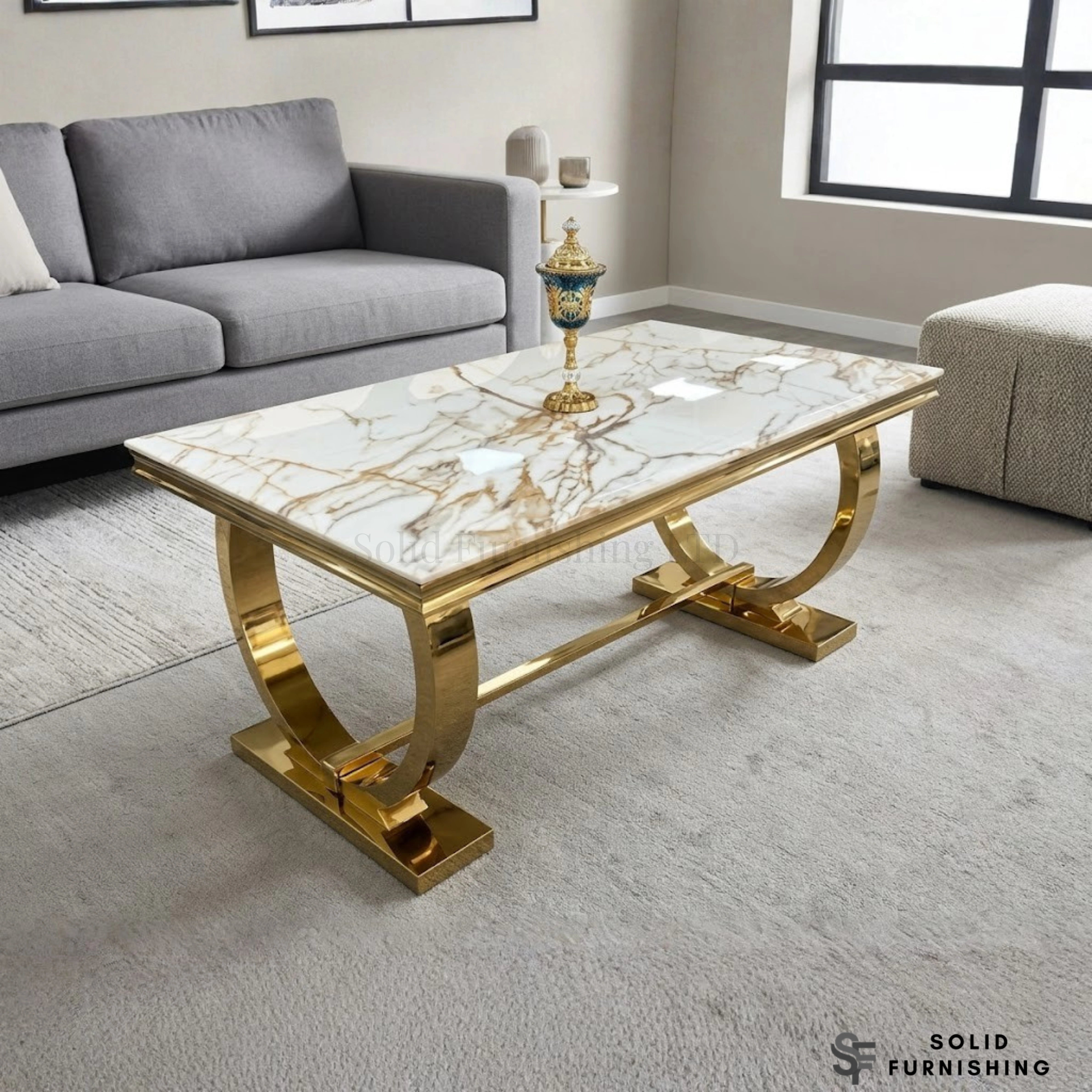 Arianna White & Gold Marble Coffee Table – Luxury Rectangular Centre Table