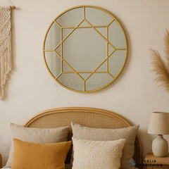 Art Deco Gold Round Wall Mirror – 80cm Geometric Decorative Mirror