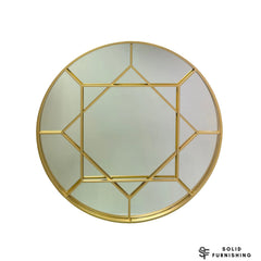 Art Deco Gold Round Wall Mirror – 80cm Geometric Decorative Mirror