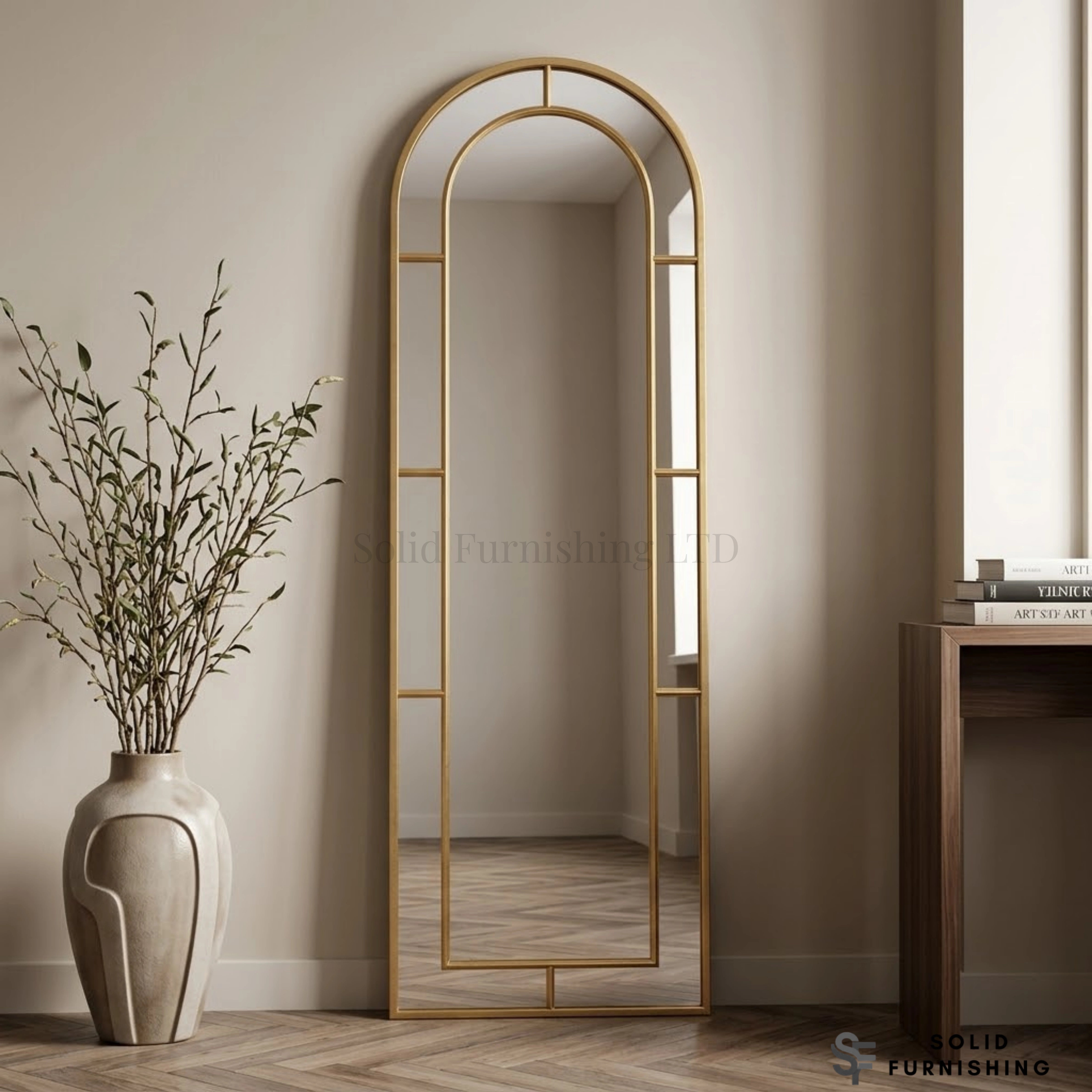 Art Deco Gold Tall Wall Mirror – 60 x 180cm Arched Full Length Mirror