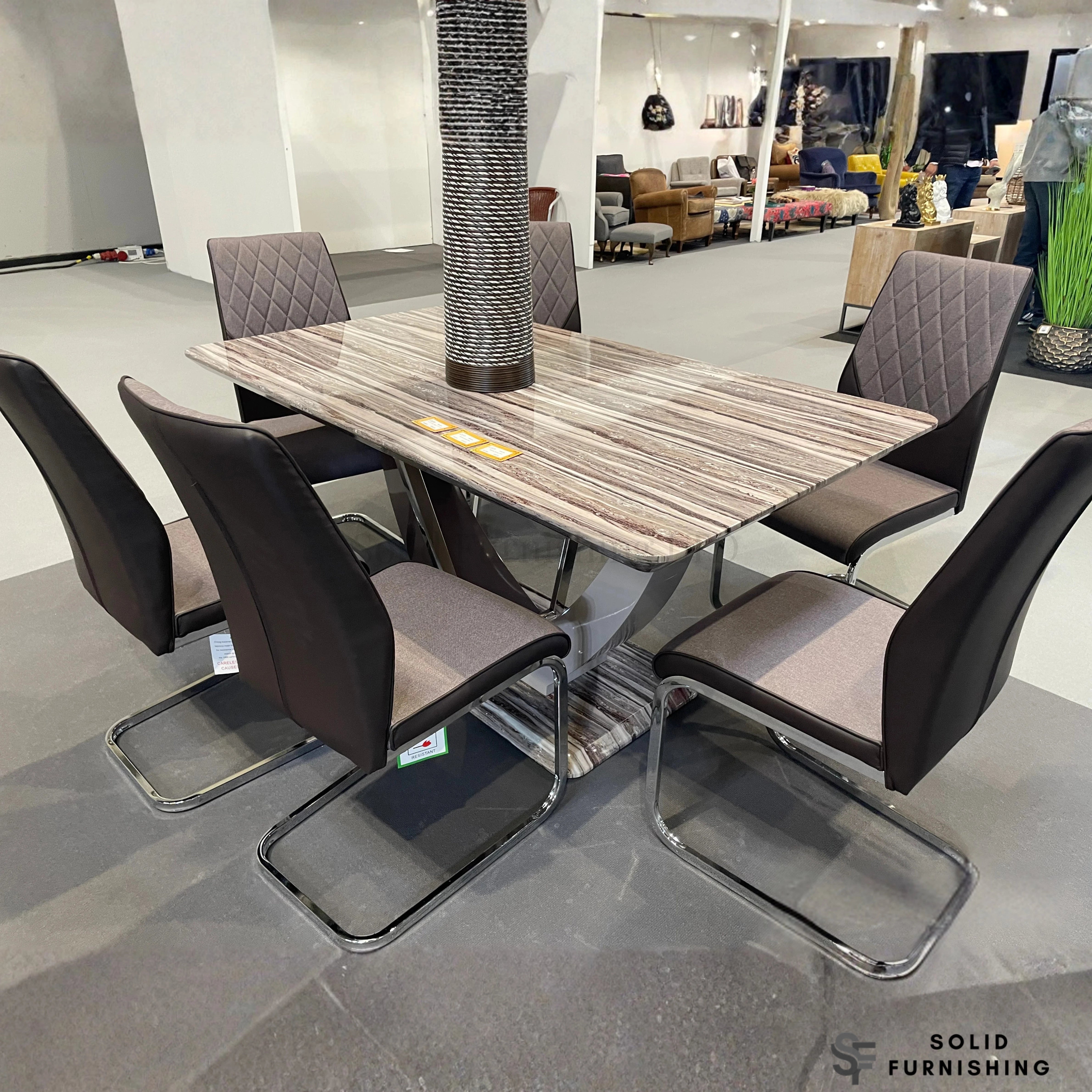 Atlantis Brown Marble Effect Dining Table with Atlantis Chairs – 4 or 6 Seater Modern Dining Set