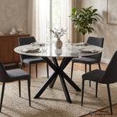 BK Milan Ceramic Round Dining Table – 110cm & 130cm Modern Black Cross Base