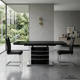 Black Milan Extendable High Gloss Dining Table with Milan Leather Chairs – Modern Dining Set