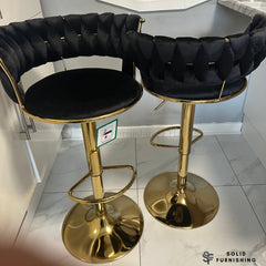 Camelia Black & Gold Bar Stools Set of 2 – Adjustable Luxury Breakfast Bar Chairs