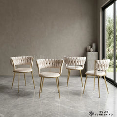 Camelia Velvet Dining Chairs with Gold Legs – Cream or Black (Set of 2)