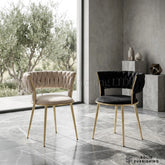 Camelia Velvet Dining Chairs with Gold Legs – Cream or Black (Set of 2)
