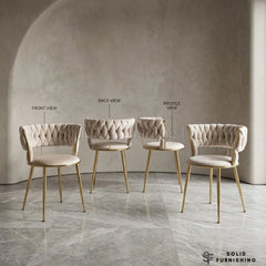 Camelia Velvet Dining Chairs with Gold Legs – Cream or Black (Set of 2)