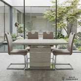 Cappuccino Milan Extendable High Gloss Dining Table Set with Milan Leather Chairs