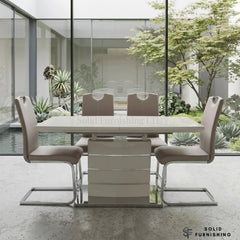 Cappuccino Milan Extendable High Gloss Dining Table Set with Milan Leather Chairs