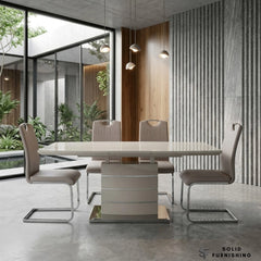 Cappuccino Milan Extendable High Gloss Dining Table Set with Milan Leather Chairs