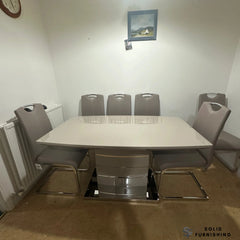 Cappuccino Milan Extendable High Gloss Dining Table Set with Milan Leather Chairs