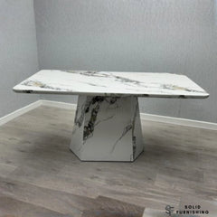 Capri 160cm Grey & White Marble Effect Dining Table – Modern Pedestal Dining Table