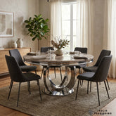 Chelsea Round Marble Dining Table – 130cm Polished Chrome Pedestal Base