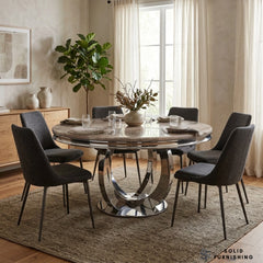 Chelsea Round Marble Dining Table – 130cm Polished Chrome Pedestal Base