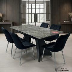 Chicago Grey Extendable Ceramic Dining Table with Mortiz Black Chairs – Modern Dining Set