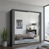 Chicago Grey Mirrored Sliding Wardrobe – Space Saving Bedroom Storage Wardrobe