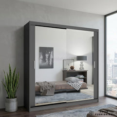 Chicago Grey Mirrored Sliding Wardrobe – Space Saving Bedroom Storage Wardrobe