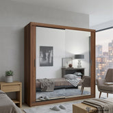 Chicago Walnut Mirrored Sliding Wardrobe – Space Saving Bedroom Storage Wardrobe