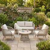 Cove 4 Seater Outdoor Garden Lounge Set – Natural Grey Rope Weave with Round Coffee Table