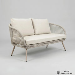 Cove 4 Seater Outdoor Garden Lounge Set – Natural Grey Rope Weave with Round Coffee Table