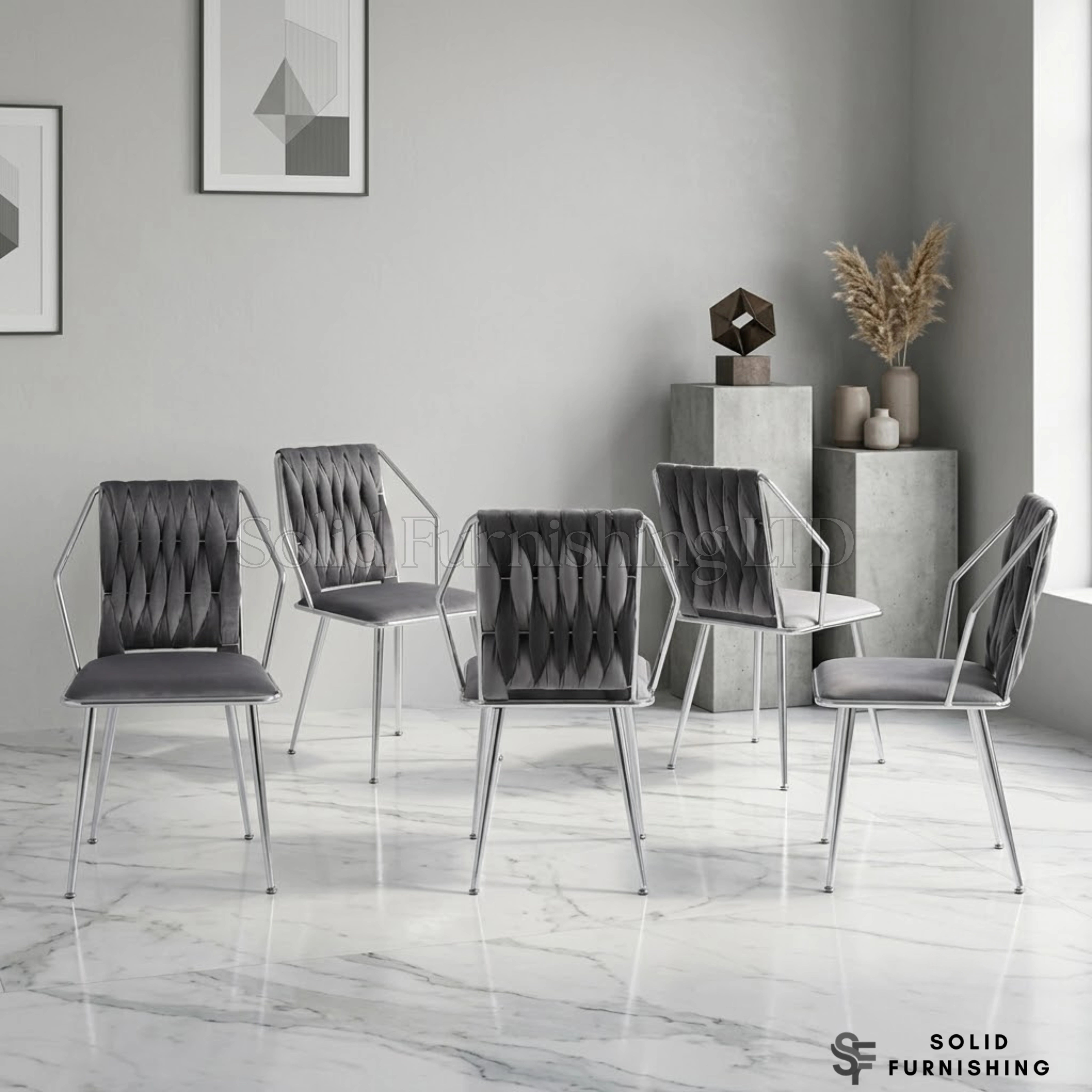 Daisy Grey Velvet Dining Chairs with Silver Legs – Set of 2