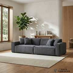 Dakota Sofa Range – Charcoal Grey Bouclé | 4 Seater, 3 Seater, Armchair & Stool