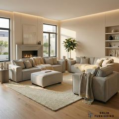 Dakota Sofa Range – Pebble Grey Bouclé | 4 Seater, 3 Seater, Armchair & Footstool