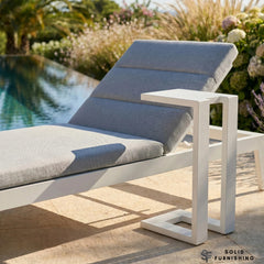 Dasia White Aluminium Outdoor Sun Lounger – Reclining Garden Sunbed with Cushion & Optional Side Table