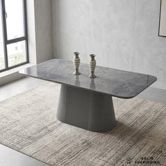 Davos 180cm Grey Ceramic Oval Dining Table – Modern Sculptural Pedestal Dining Table