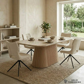 Davos Beige Ceramic Oval Dining Table with Roseland Swivel Chairs – 160cm Modern Dining Set