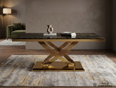 Elina Black & Gold Marble Coffee Table – Rectangular Cross Base Design