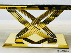 Elina Black & Gold Marble Coffee Table – Rectangular Cross Base Design