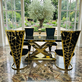 Elina Black & Gold Marble Dining Table with Vienna Chairs – 180cm Luxury Gold Dining Set