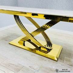 Elina Cream & Gold Marble Dining Set with Vienna Chairs – 180cm Luxury Gold Dining Table