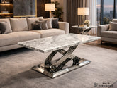 Elina Grey & Silver Marble Coffee Table – Rectangular Cross Base Design