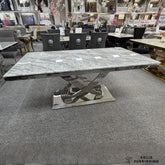 Elina Grey & Silver Marble Dining Table – Luxury Chrome Base Dining Table