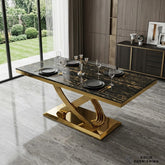Elina Marble Dining Table – Black & Gold or Cream & Gold Luxury 160cm/180cm Table