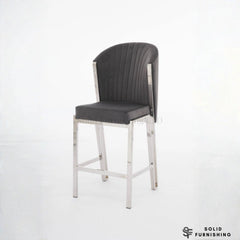 Fabio Grey & Silver Fixed Breakfast Stool – Upholstered Kitchen Island Bar Chair
