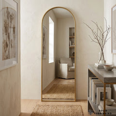 Gold Arched Standing Mirror – 40 x 140cm Tall Floor Mirror