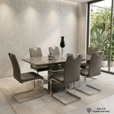 Grey Milan Extendable Dining Set with Grey Leather Chairs – High Gloss Dining Table Set