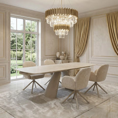 Gstaad Beige Extendable Dining Set with Swivel Chairs – 160–240cm Sintered Stone Table
