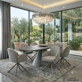 Gstaad Grey Extendable Dining Set with Matching Grey 360 Swivel Dining Chairs – 160–240cm Sintered Stone Table