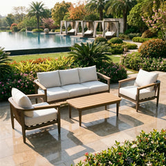 Hemera 5 Seater Luxury Garden Lounge Set – Truffle Aluminium Outdoor Sofa Set with PS Wood Coffee Table