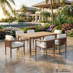 Hemera 6 Seater Luxury Garden Dining Set – Truffle Aluminium Outdoor Dining Set with PS Wood Table