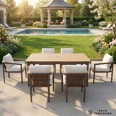 Hemera 6 Seater Luxury Garden Dining Set – Truffle Aluminium Outdoor Dining Set with PS Wood Table